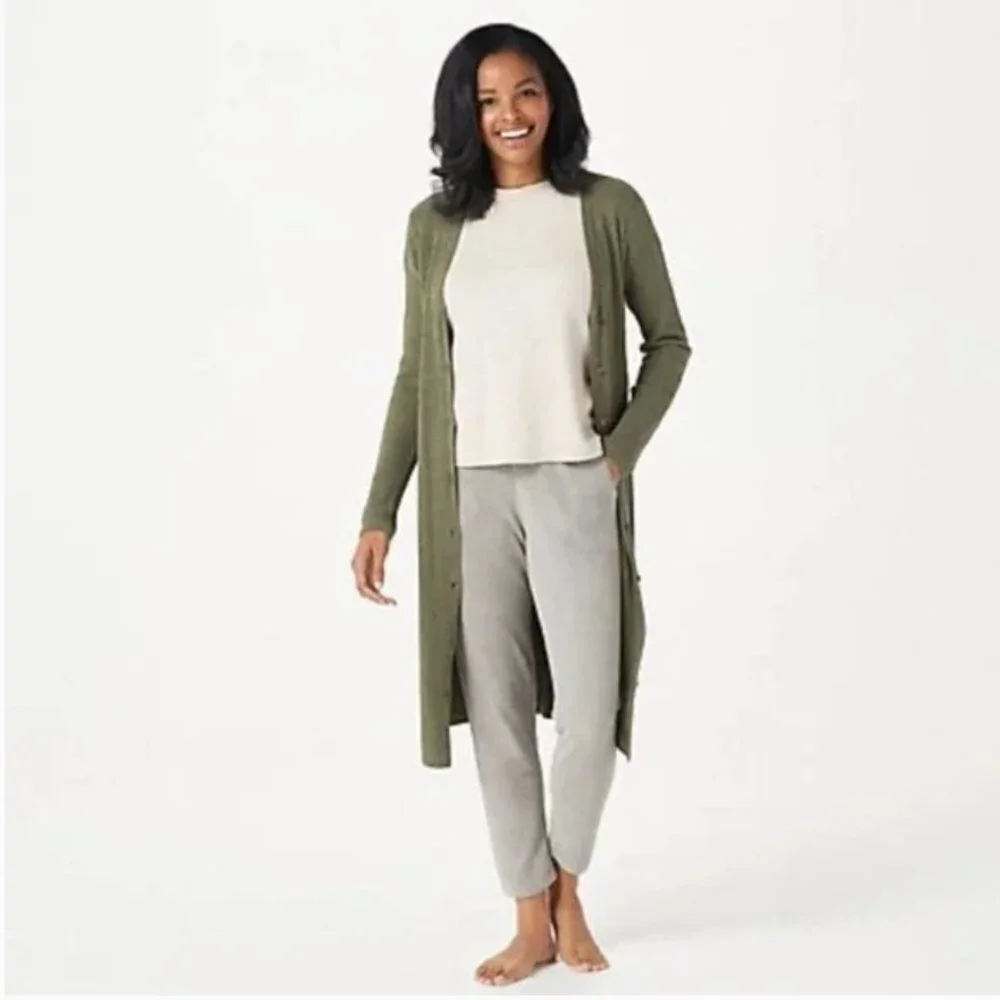 BAREFOOT DREAMS CozyChic Lite Catalina Long Cardigan Olive Green - Picture 1 of 8
